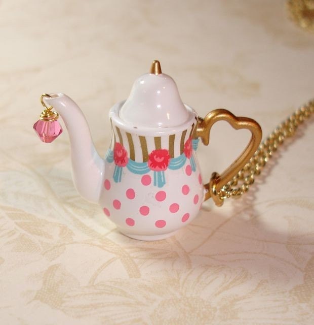 Miniature Princess Teapot Necklace with Heart Handle