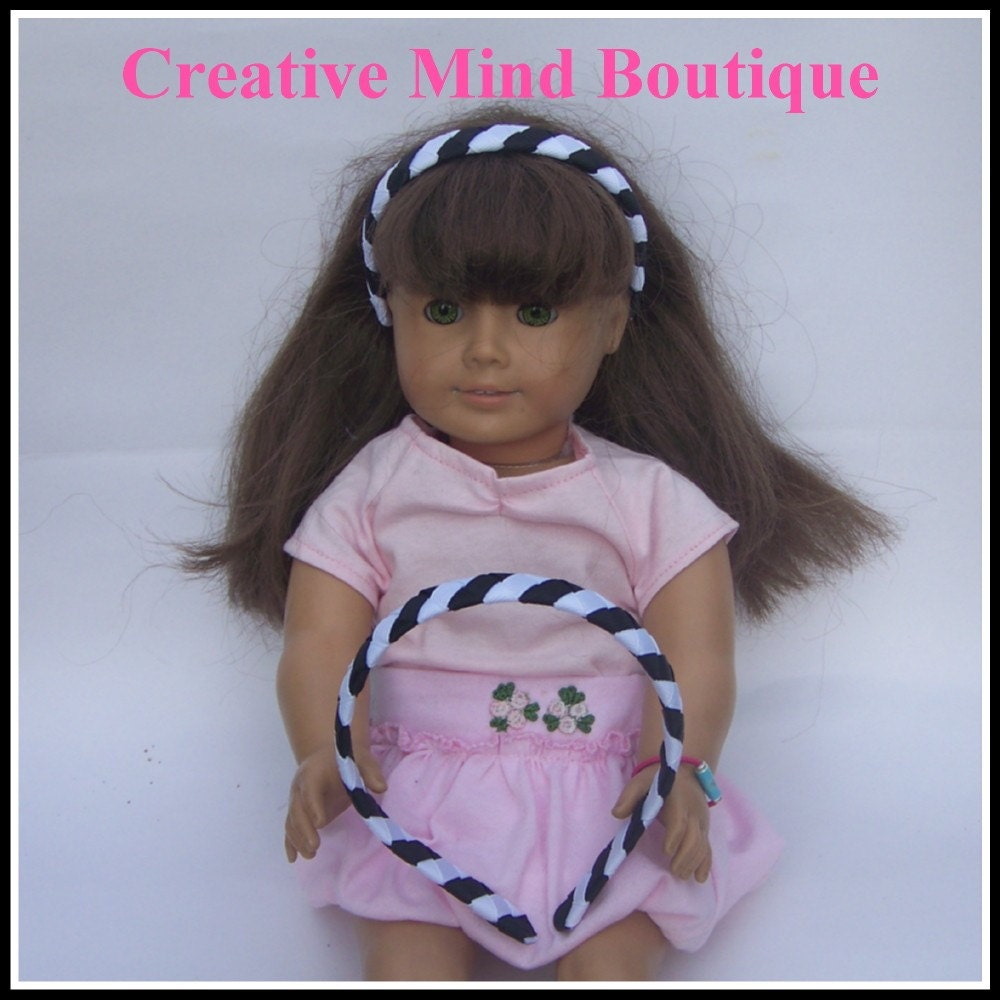 Black and White Stripe Girl and Doll Headband Set