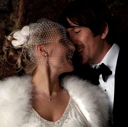 Art Deco Weddings, Feather Fascinator and Birdcage Veil, Geometric Bridal Accessories, PORTIA VENITA (2 items)