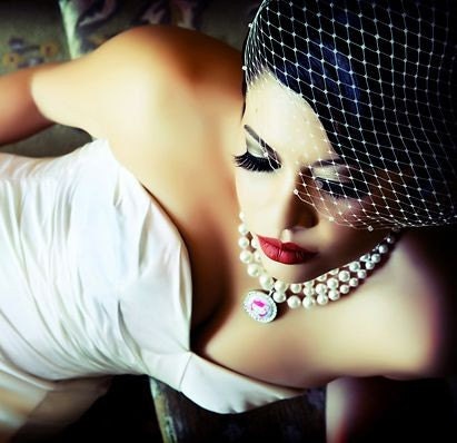 Vintage Style Birdcage Veil, Wedding Hair Accessory, Swarovski Studded Bridal Net, VERA CRYSTAL