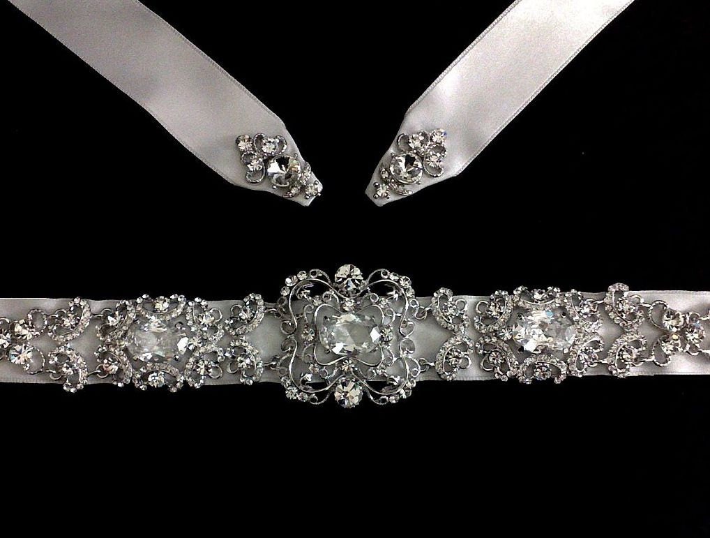 Victorian Wedding Sash, Statement Bridal Gown Belt, Crystal Dress Jewelry, DECADENDE