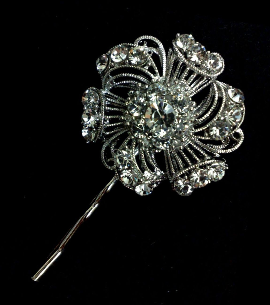 Gatsby Wedding Art Deco Style, Swarovki Crystal Hair Jewelry, Bridal Bobby Pin, Rhinestone Headpiece, SPIRAL