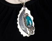Native  American Pendant - Sterling and Chrysocolla - Hopi Bennett Socky - 60s