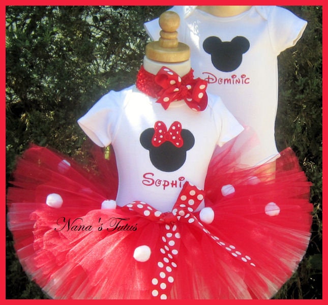 Custom. Twins , His and Hers,Mickey and Minnie, Party Outfits,Theme Party,Birthday Tutu Sets,Personalized in Sizes up to 2yrs