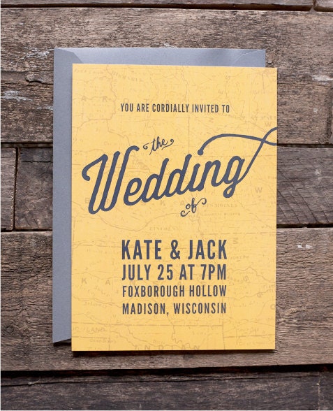 Wedding invitation - Vintage Map Invitation Set