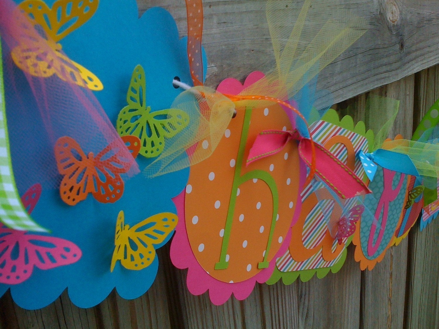HAPPY BIRTHDAY Banner in Bright Funky Colors with 3D Butterflies