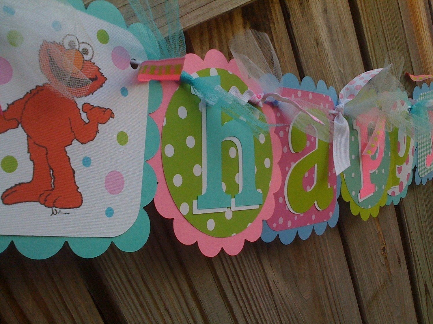 ELMO HAPPY BIRTHDAY Banner in pink, Light Turquoise & Lime Green
