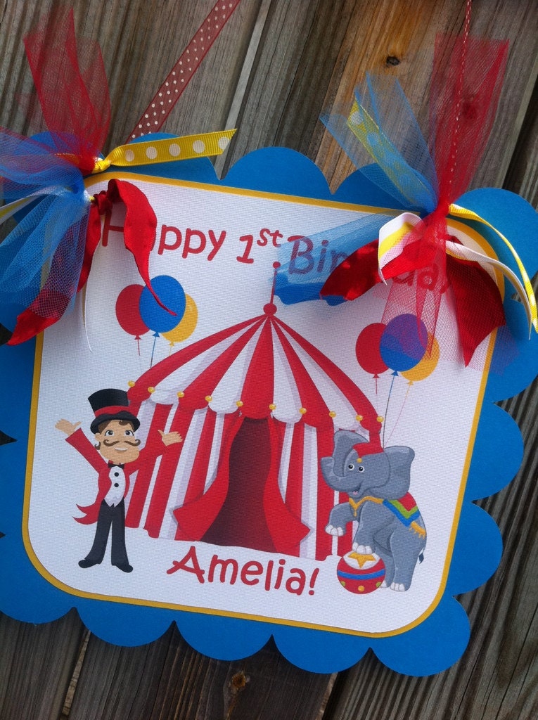 Customized Circus Themed Door Sign in Red, Turquoise & Yellow