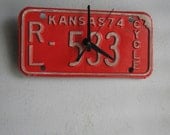 1974 Red Kansas Motorcycle License Tag Clock