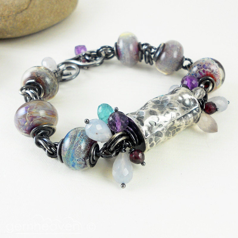 xX ON SALE Xx Bracelet sterling silver, lampwork and gemstones - Dance -