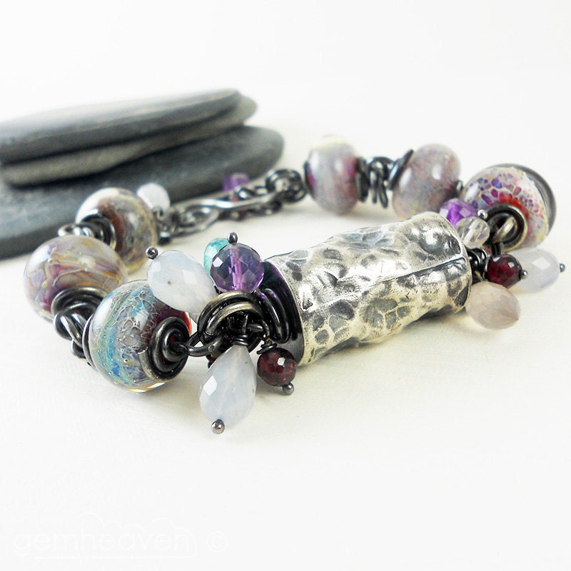 xX ON SALE Xx Bracelet sterling silver, lampwork and gemstones - Dance -