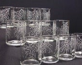 12 Candle Holders Hand Engraved Glass . 'Branches and Leaves' . Wedding Decor . Outdoor Candlelight Take 15% OFF At Checkout
