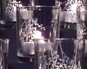 SALE 4 Hand Engraved Glass Votive Holders SALE