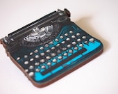 Turquoise Retro Typewriter Laser Cut Wood Brooch
