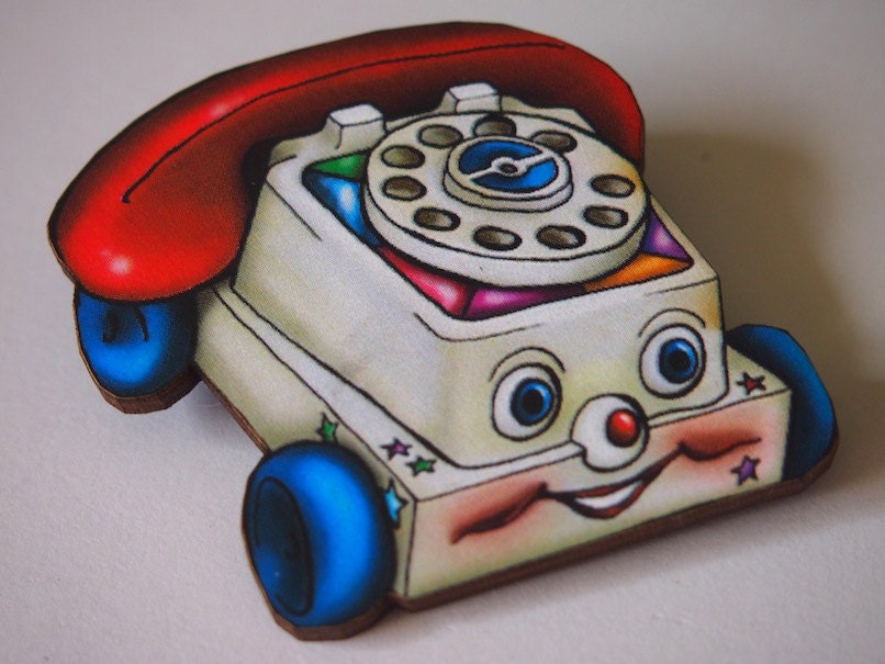 Chatter Phone Retro Laser Cut Wood Brooch