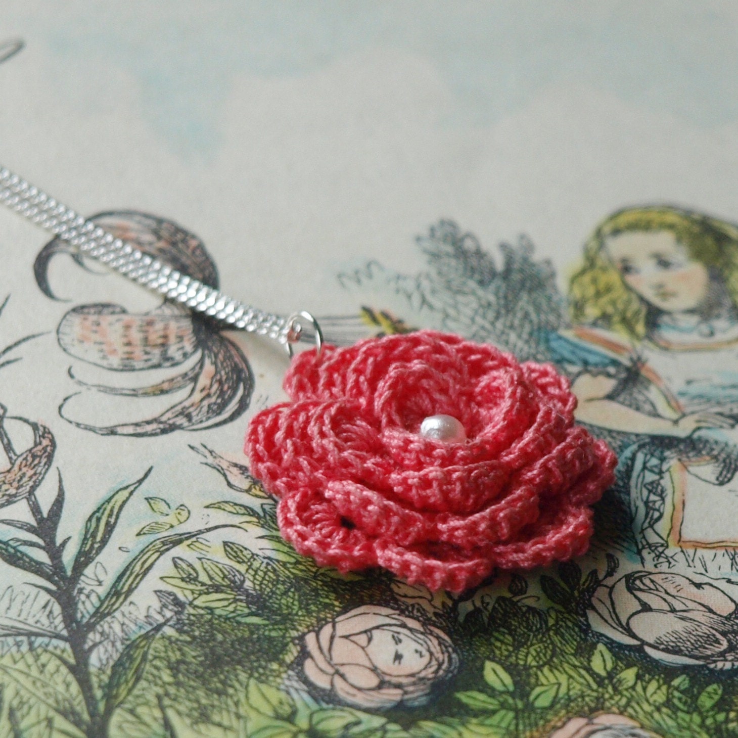 Hyde Park Crochet Flower Necklace- Coral
