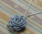 Hyde Park Crochet Flower Necklace- Silver