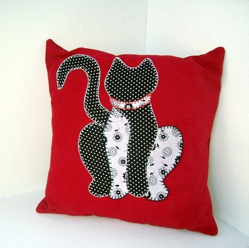 Decorative Pillow Hand Applique Cat