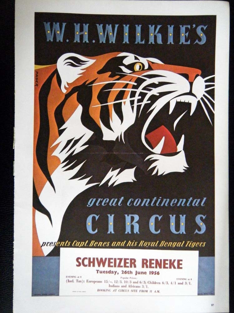 Vintage Soviet Circus Poster Lady Acrobat/Bengal Tiger Poster Size Book Plate