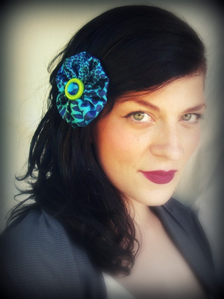 Wedding Hair Accessory - Bridesmaid Hair AccessorySatin Fabric Flower Hair Accessory. Wild Teal Fascinator