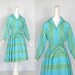 Vintage 50s Dress / Aqua and Lime Stripes / 1950s Shirtwaist Dress / S