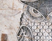 hand-printed owl, original, 11 x 14, NEW 2012 line