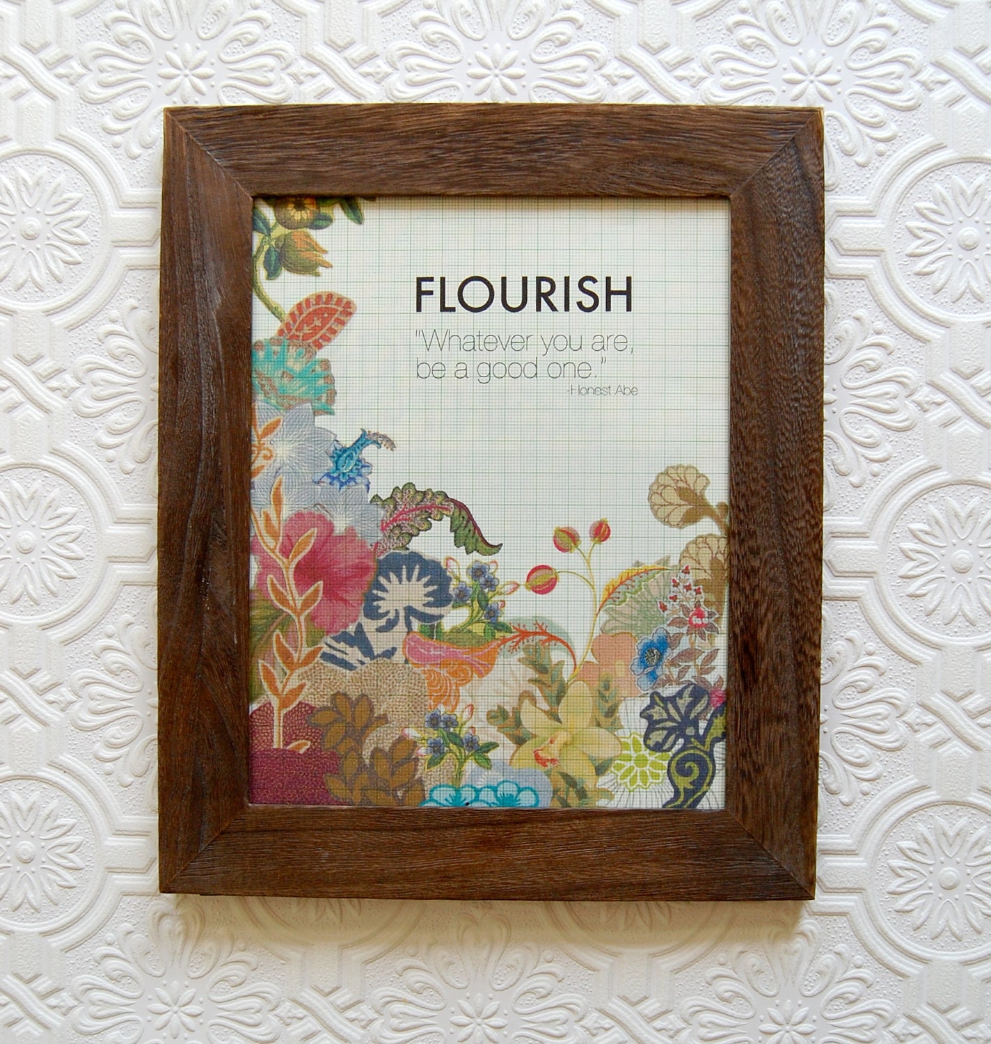 flourish, handmade collage print on vintage graph paper, 8x10