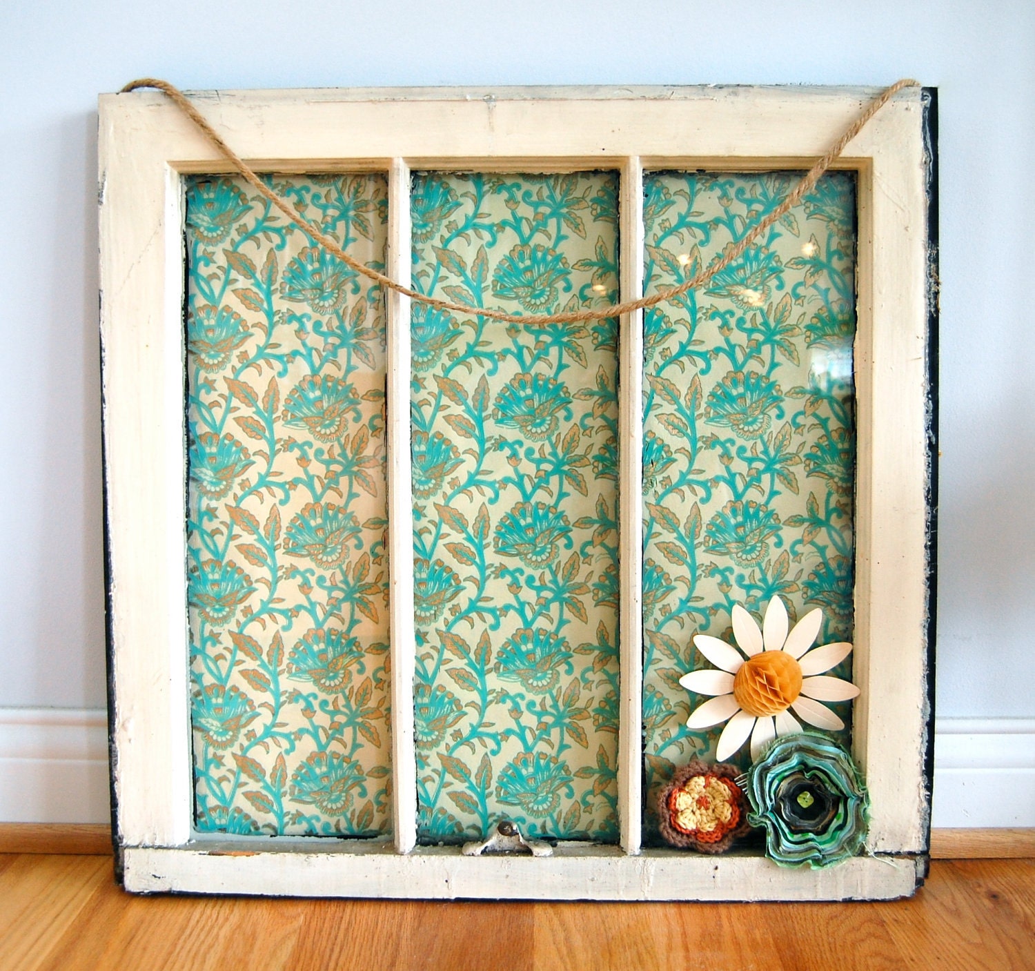 vintage window upcycled into modern artwork