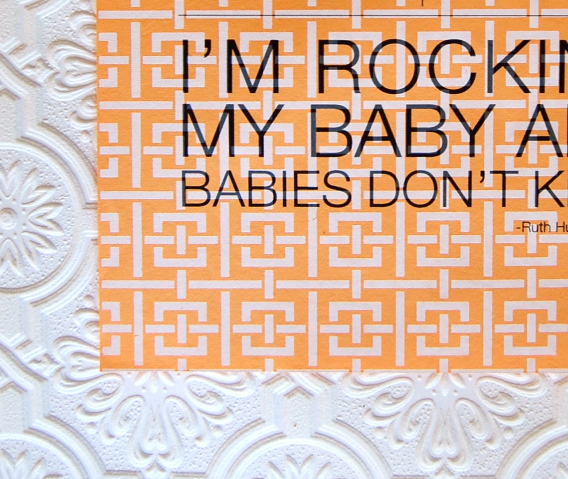 babies don't keep, white lattice print on clementine, 11x14