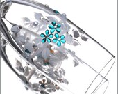 Tiffany Blue Flutes - Set of Two Sparkly Flower Champagne Glasses