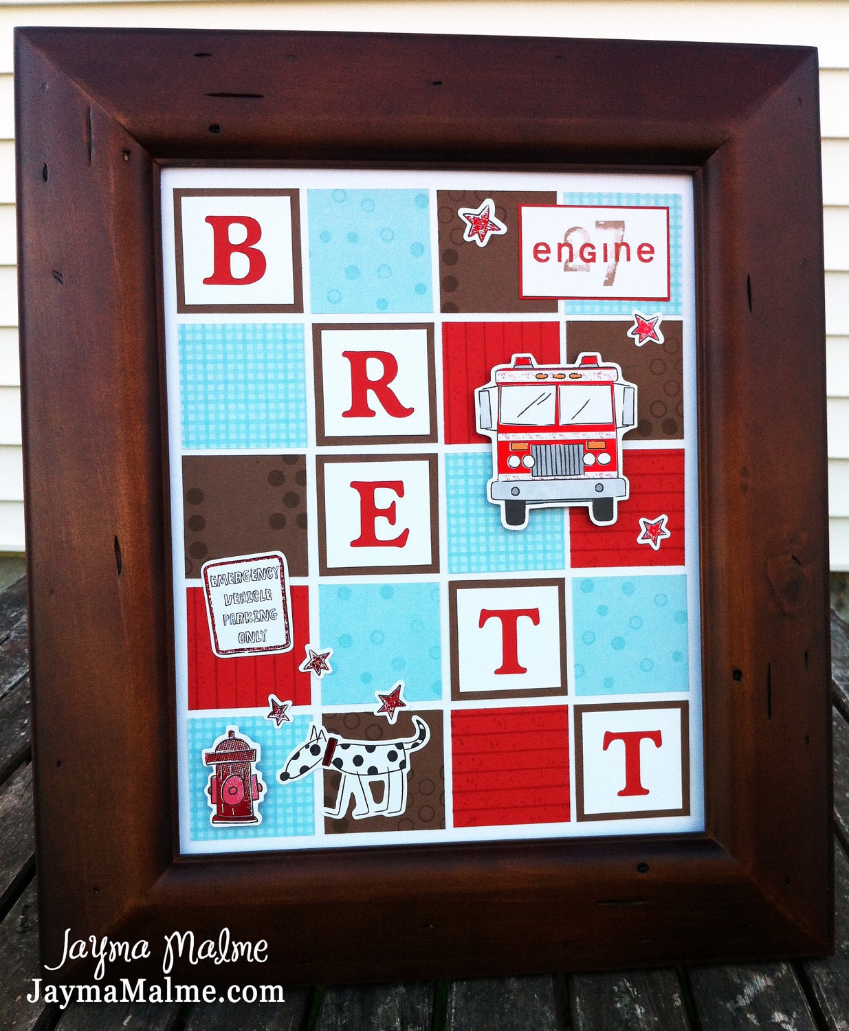 Fire Engine Personalized (What's in a Frame) Name Decor for Baby Nursery