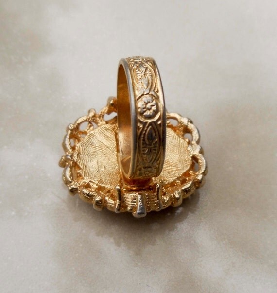 Vintage embroidered flower ring adjustable band