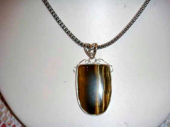 Sterling Silver Necklace and Pendant with Tiger Eye
