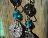 Roma, Recycled Antique Metal Button Dangle Earrings, South Africa