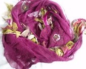 Bordeau  handmade nuno felted scarf  wrap with fringes