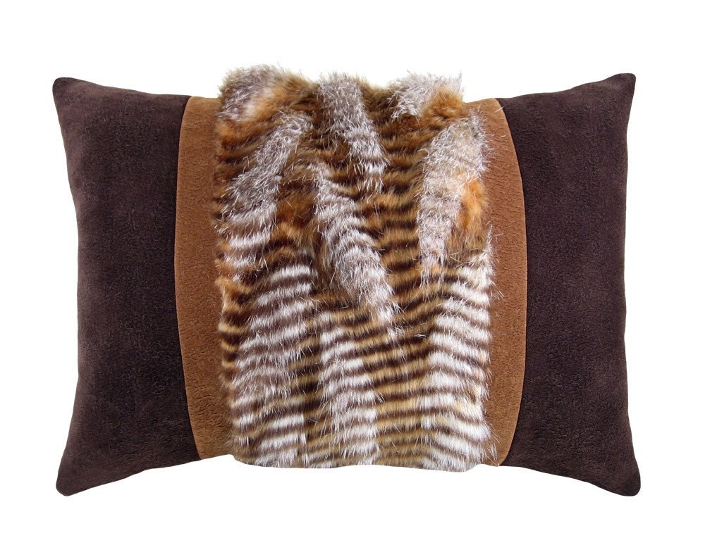 Rustic Faux Fur and Micro-suede Decorative Pillow 12 x 17 inches