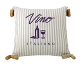 Vino Italiano Striped Wine Themed Decorative Pillow 16 x 16 inches