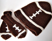 Wool Baby Football Hat and Mitten Set, 0-6 months or 6-12 months