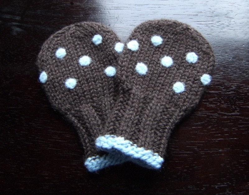 Wool Baby Mittens, Dots, 0-6 or 6-12 months