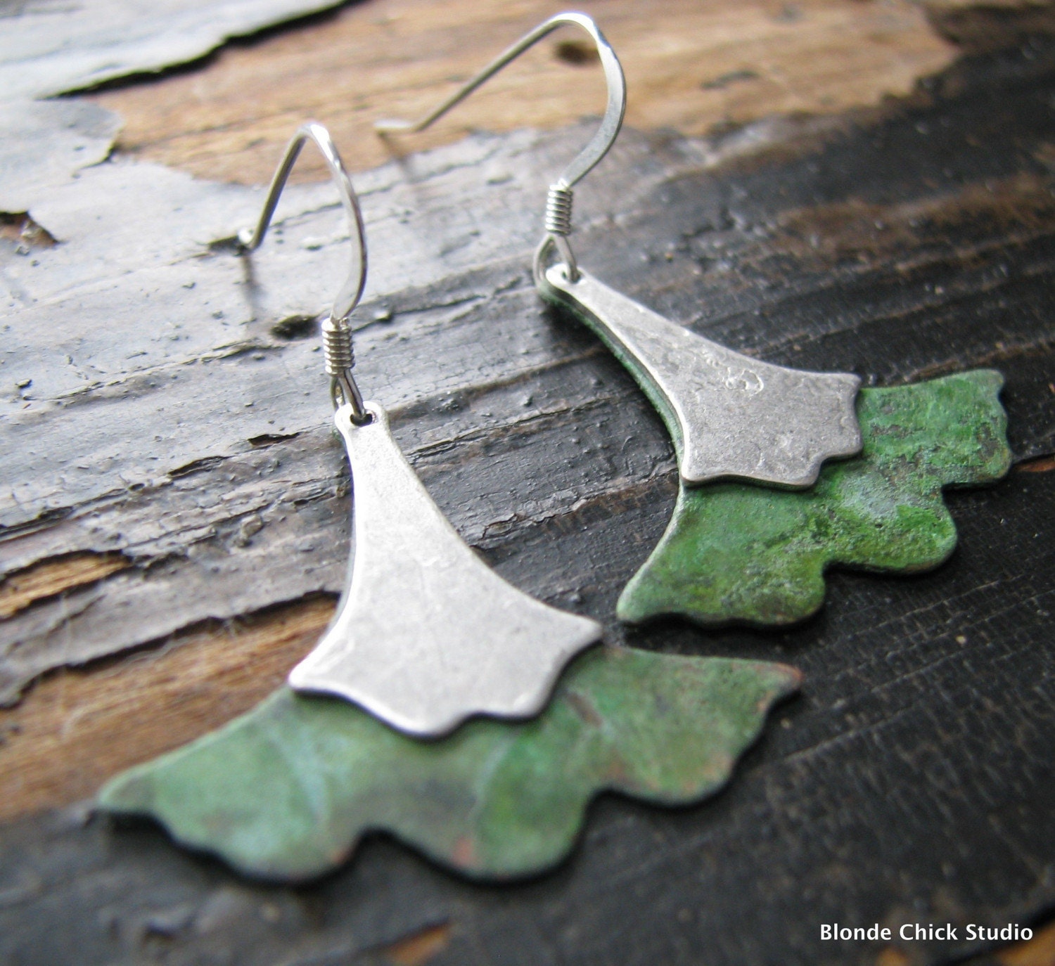 SOPHIE-Patina and Silver Ginkgo Leaf Earrings - BlondeChick