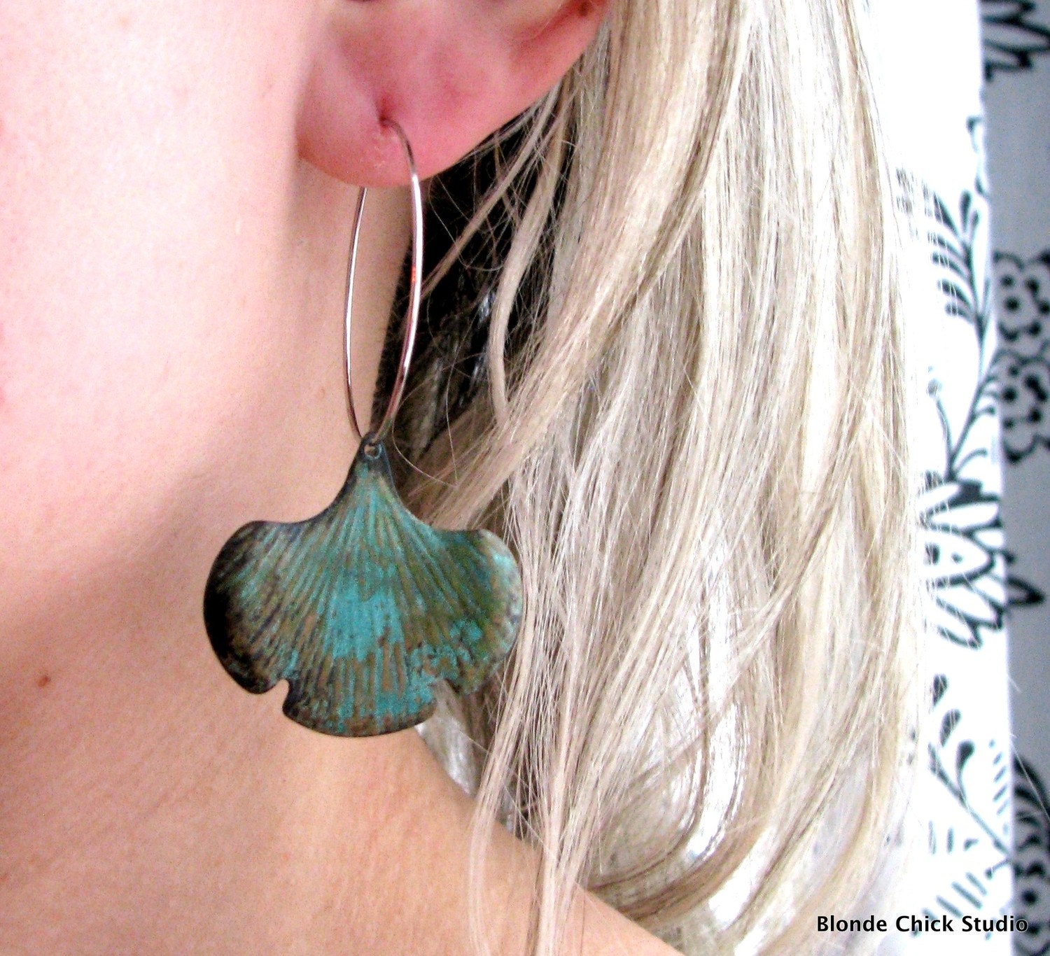 POLLY-Patina Ginkgo Leaf Hoop Earrings