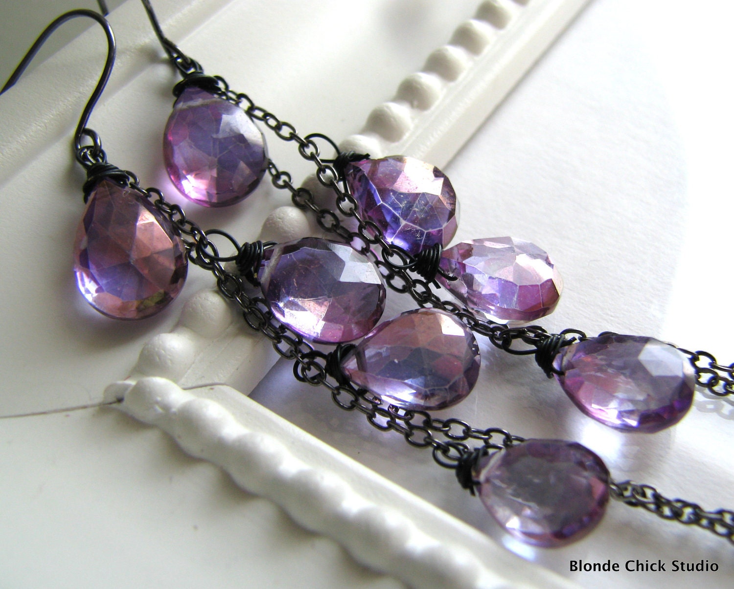HYDRANGEA-Mystic Purple Blue Quartz Cascading Long Earrings