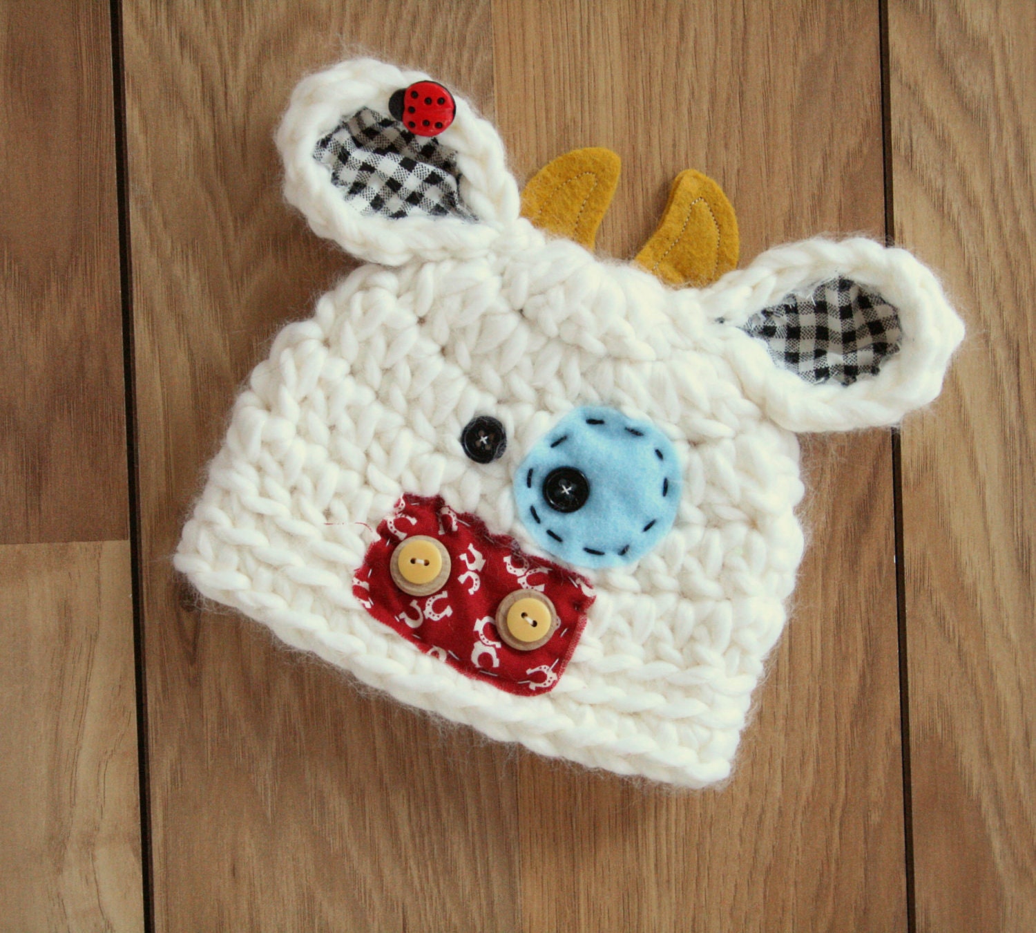 Newborn Cow Hat - Baby Cow Hat - Newborn Photo Prop - Farm Hat - Cutie Patootie Cow - Newborn Size