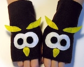 Hand Wrist Warmers Fleece Fingerless Gloves for ADULTS - Owls