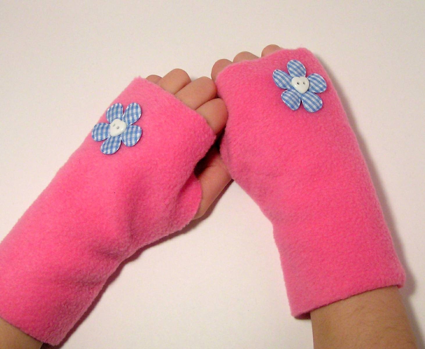 Fleece Fingerless Gloves - Bubble Gum Glam (Girls XS - Ladies size L)