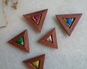 CUSTOM triangle wood pendant necklace with embroidery -- Tri series