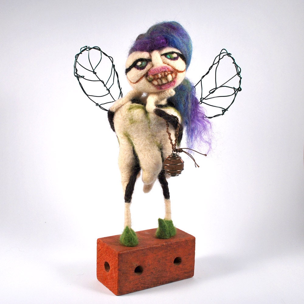 Needle felted art doll  (Rotten tooth fairy)