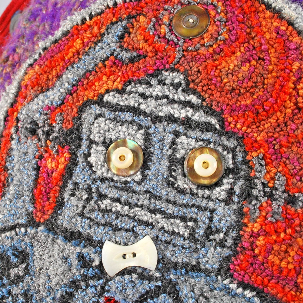 Robot Love Outer space hand knitted felted needle punched repurposed materials art bag purse (OOAK)