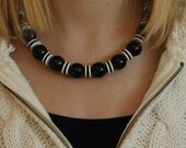 Black and White Necklace - Vintage Bead Choker