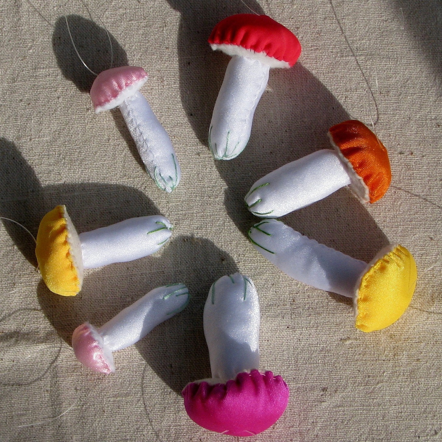 7 mushroom ornaments, soft and lightweight, perfect for baby's first Christmas or woodland nature lovers
